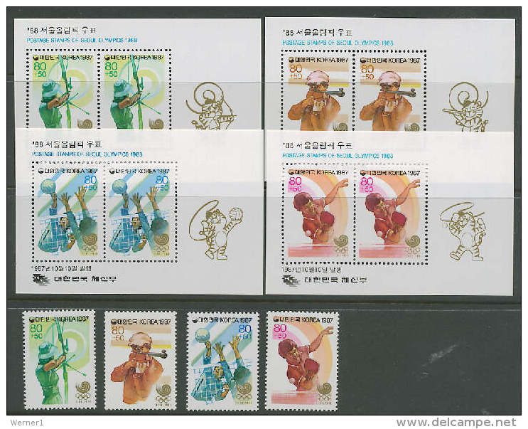 South Korea 1987 Olympic Games Seoul, Table Tennis, Volleyball Etc. Set Of 4 + 4 S/s MNH - Sommer 1988: Seoul