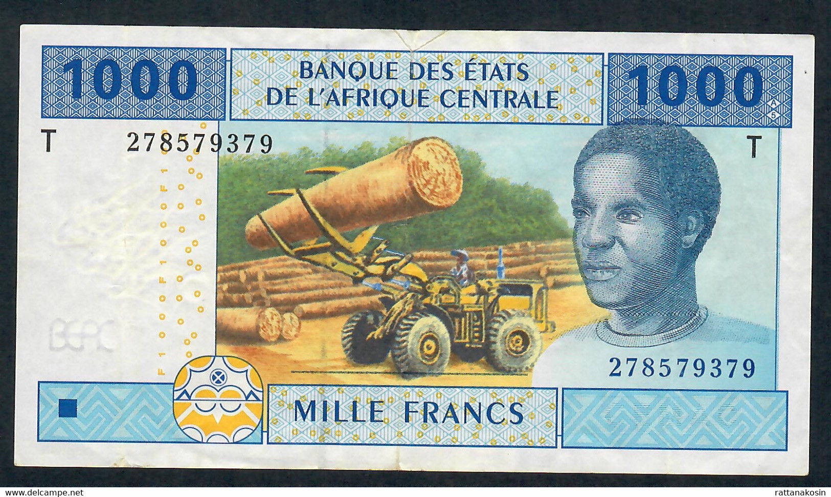 C.A.S.  CONGO = LETTER T . P107T  1000 FRANCS  2002  VF  NO P.h. - Central African States