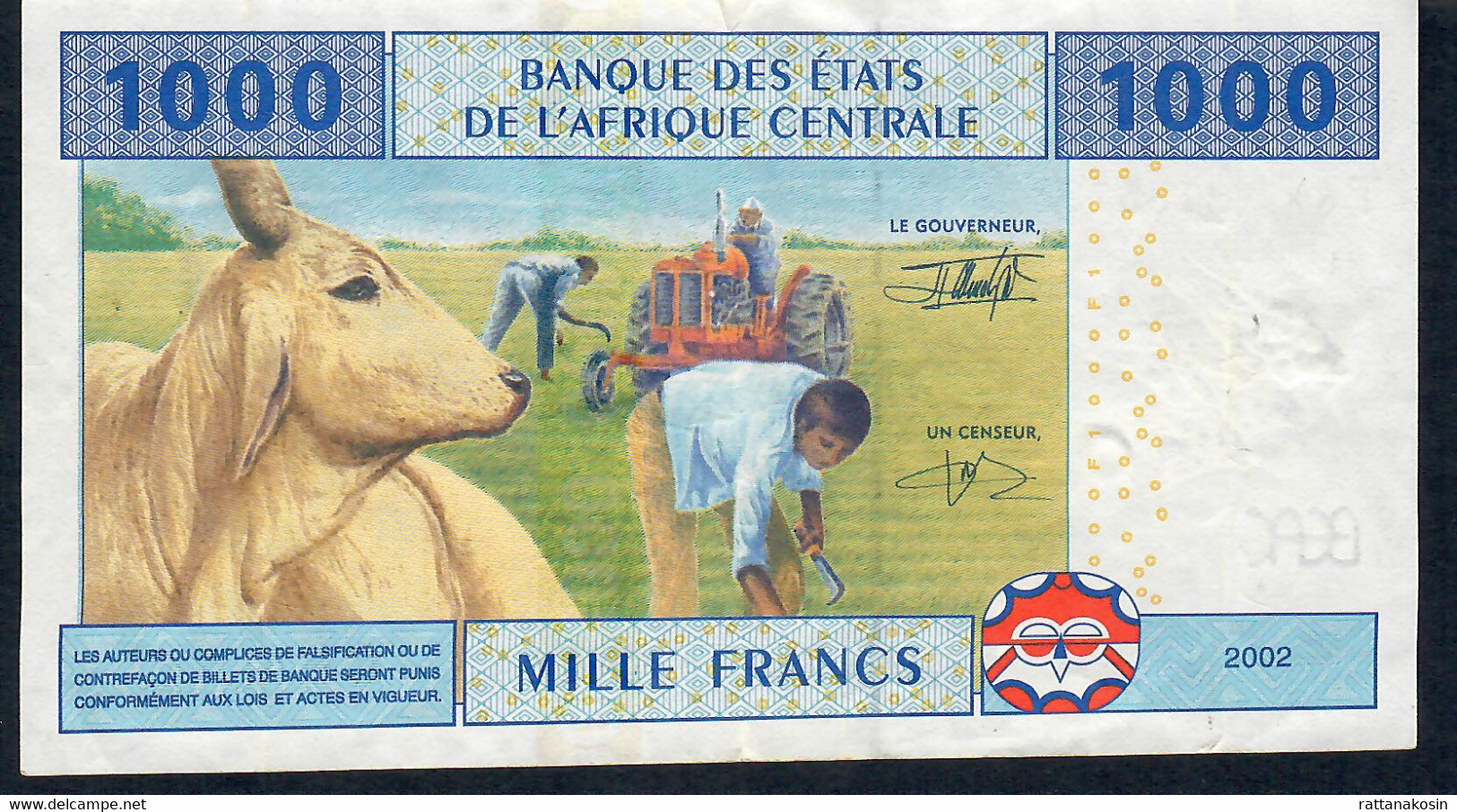 C.A.S.  CONGO = LETTER T . P107T  1000 FRANCS  2002  VF  NO P.h. - Centraal-Afrikaanse Staten