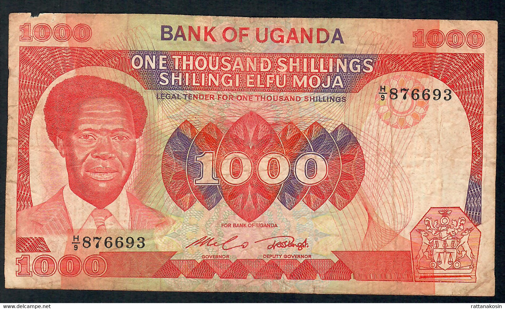 UGANDA  P23a  1000 SHILLINGS 1983 #H/9    VG/FINE  NO P.h. - Oeganda