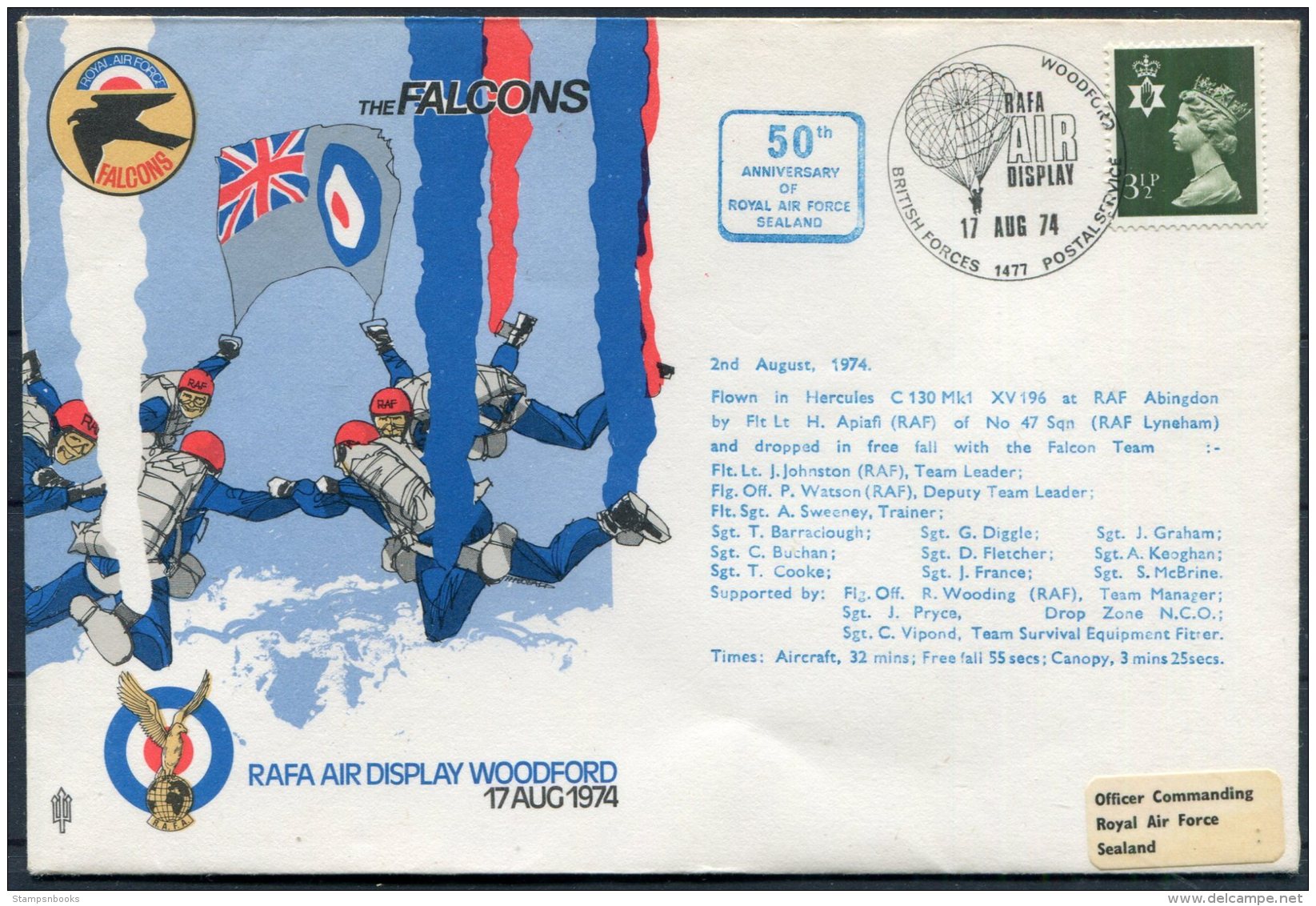 1974 GB RAF Display Woodford 'The Falcons' BFPS Clwyd Flight Cover - Covers & Documents