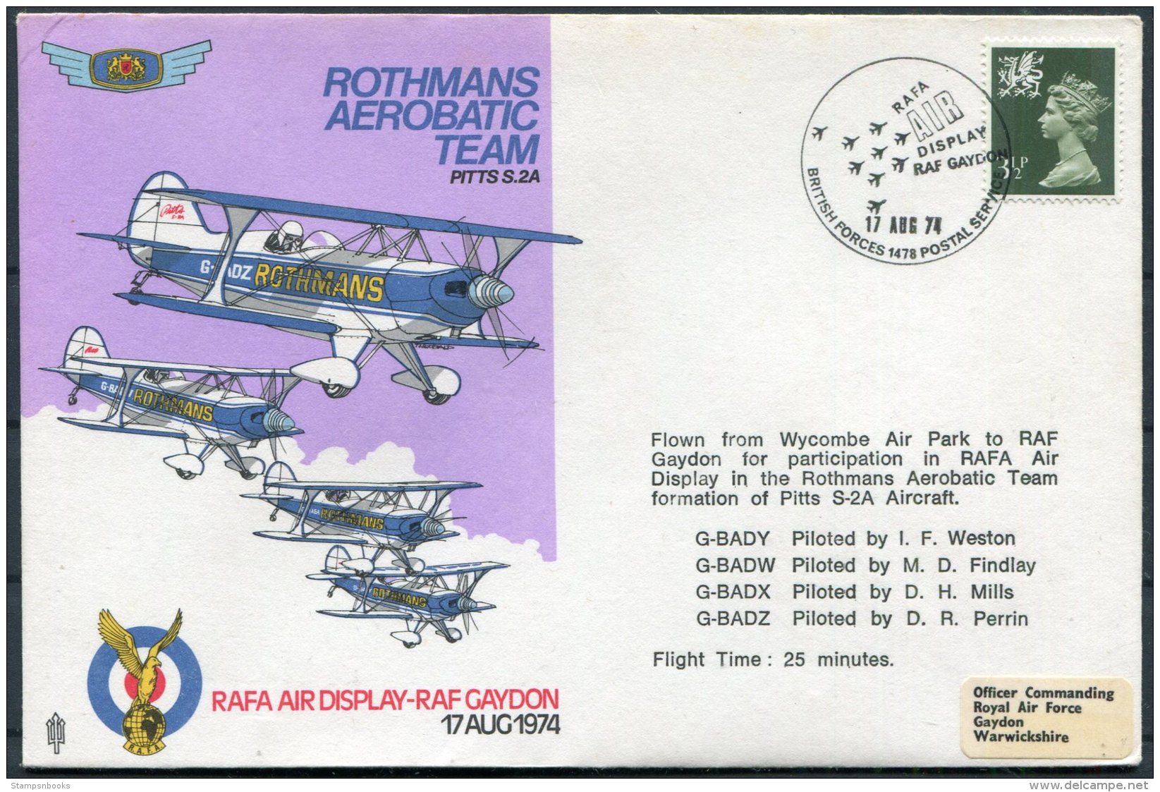 1974 GB RAF Display Gaydon 'Rothmans Aerobatic Team' BFPS Wycombe Flight Cover - Covers & Documents