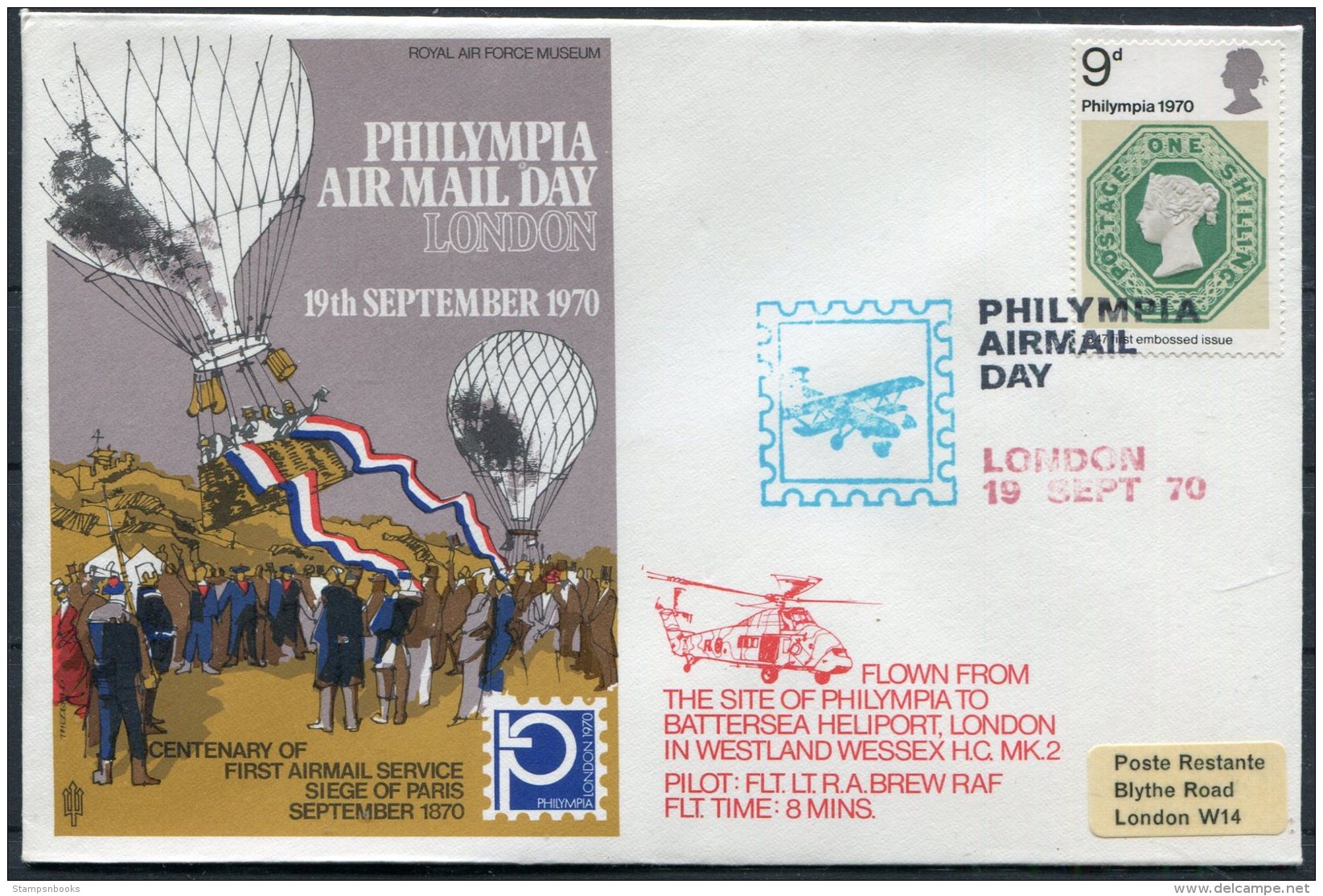 1970 GB RAF Museum Battersea Westland Wessex Helicopter Philympia Exhibition Flight Cover. Siege Of Paris - Covers & Documents