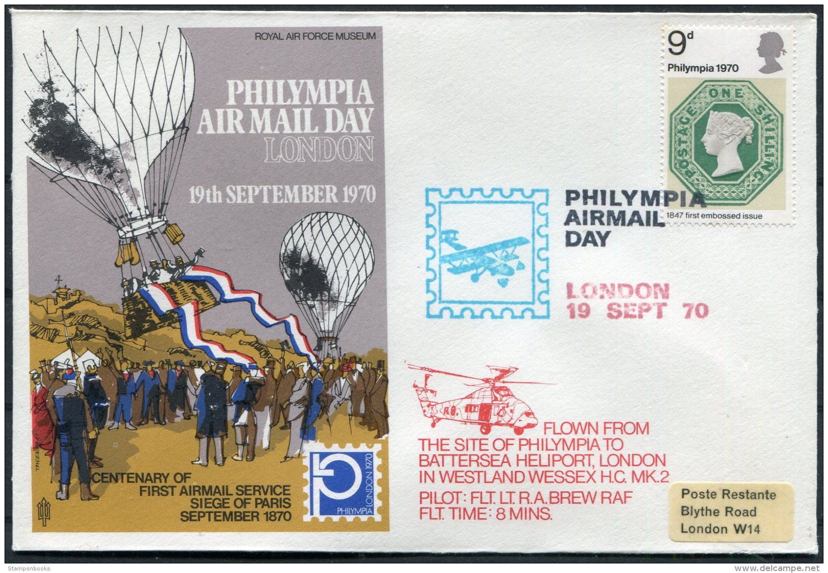 1970 GB RAF Museum Battersea Westland Wessex Helicopter Philympia Exhibition Flight Cover. Siege Of Paris - Covers & Documents