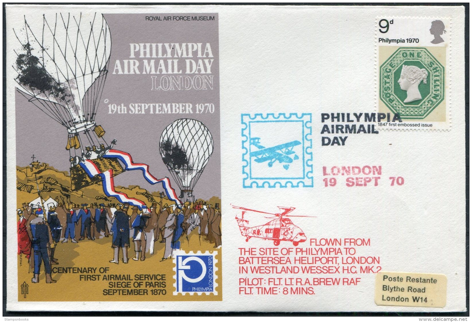 1970 GB RAF Museum Battersea Westland Wessex Helicopter Philympia Exhibition Flight Cover. Siege Of Paris - Covers & Documents