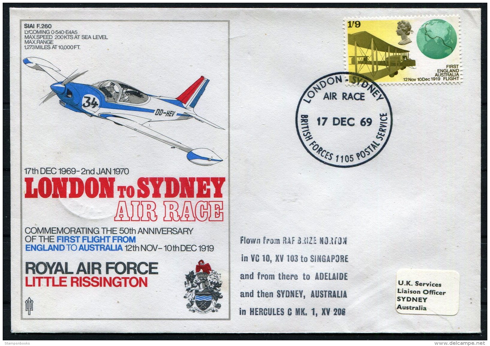 1969 GB RAF Museum Flight Cover. London - Sydney Australia Air Race Little Rissington, Hercules Via Singapore BFPS - Covers & Documents