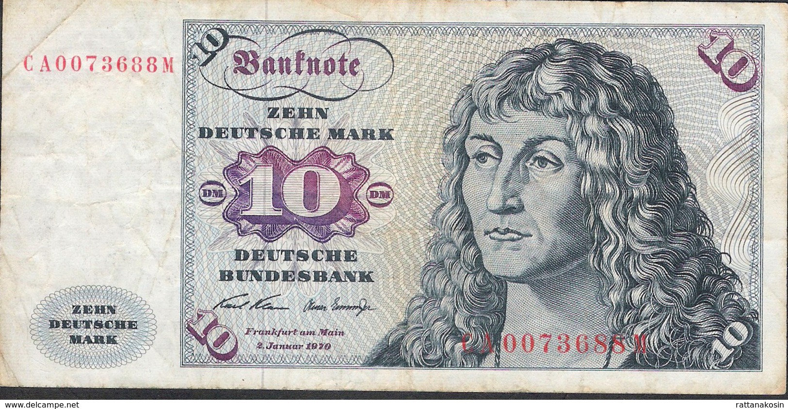 GERMANY  P31a  10  MARK   1970   AVF   NO P.h. - 10 Deutsche Mark