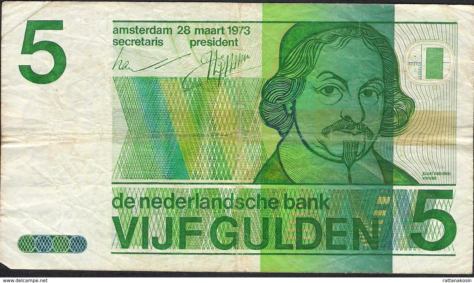 PAYS-BAS  P95  5  GULDEN   1973  VF NO P. H. ! - 5 Gulden