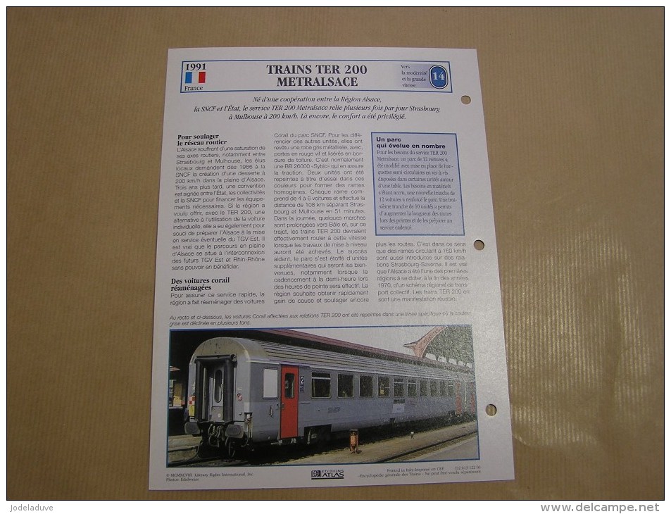 TER 200 METRALSACE Alsace SNCF Fiche Descriptive Ferroviaire Chemin De Fer Train Locomotive Rail - Autres & Non Classés