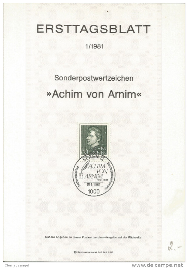 90e * BERLIN ETB 1/81 * VON ARNIM 1981 **!! - Sonstige & Ohne Zuordnung