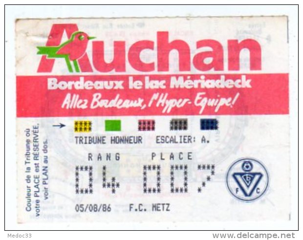 Billet Championnat De France,Girondins De Bordeaux-F.C Metz - Tickets - Vouchers