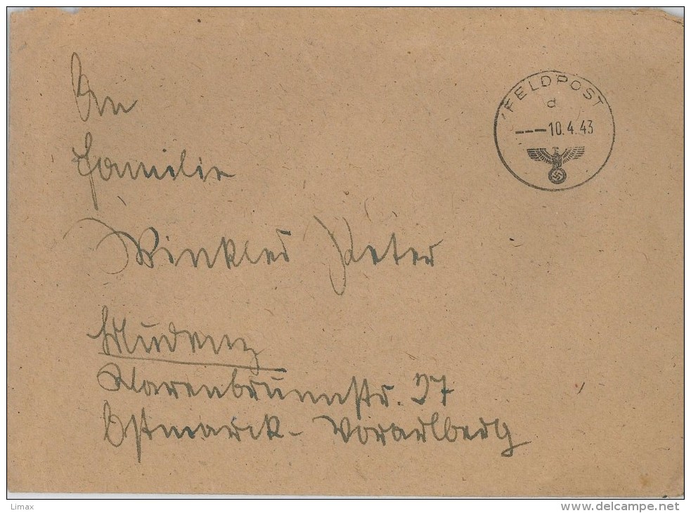 Feldpost 07805 10.04.1943 Mit Brief - Airmail & Zeppelin