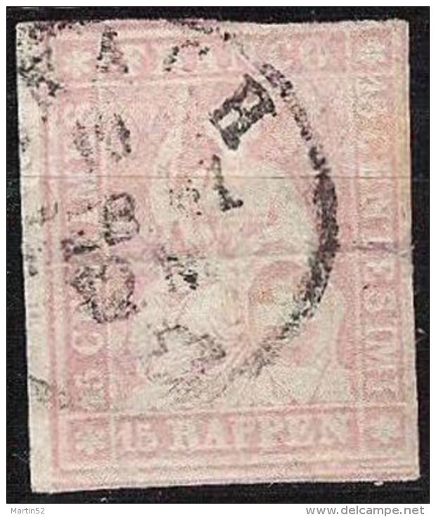 I.Periode Faden Grün 1855: 15 RAPPEN Matt-rosa Zu 24 Bc Mi 15IIAym Mit O ZURZACH 19 FEB 61 (Zu CHF 140.00) - Used Stamps