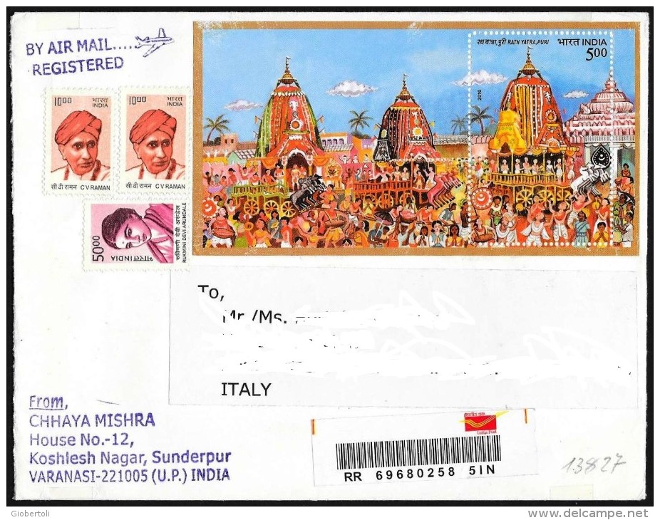 India/Inde: Raccomandata, Registered, Recommandé, Festa Indù, Festival Hindou, Hindu Festival, 2 Scan - Hinduismo