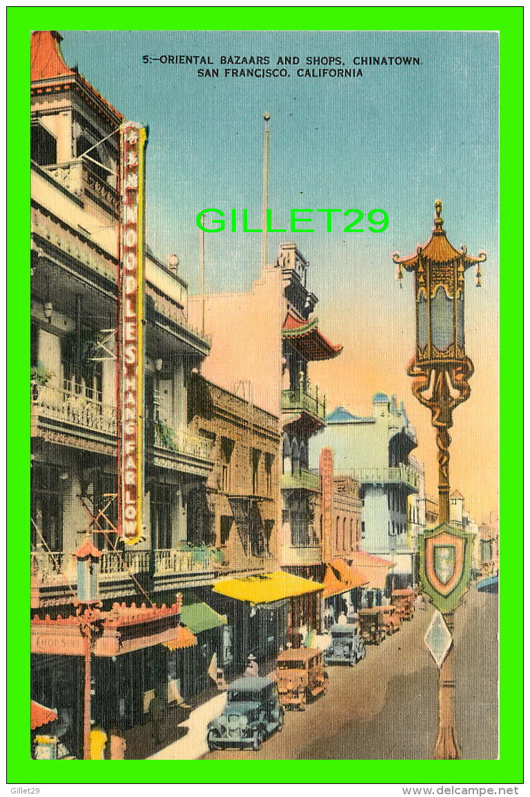 SAN FRANCISCO, CA - ORIENTAL BAZAARS &amp; SHOPS, CHINATOWN - ANIMATED OLD CARS - SCENIC VIEW CARD CO - - San Francisco