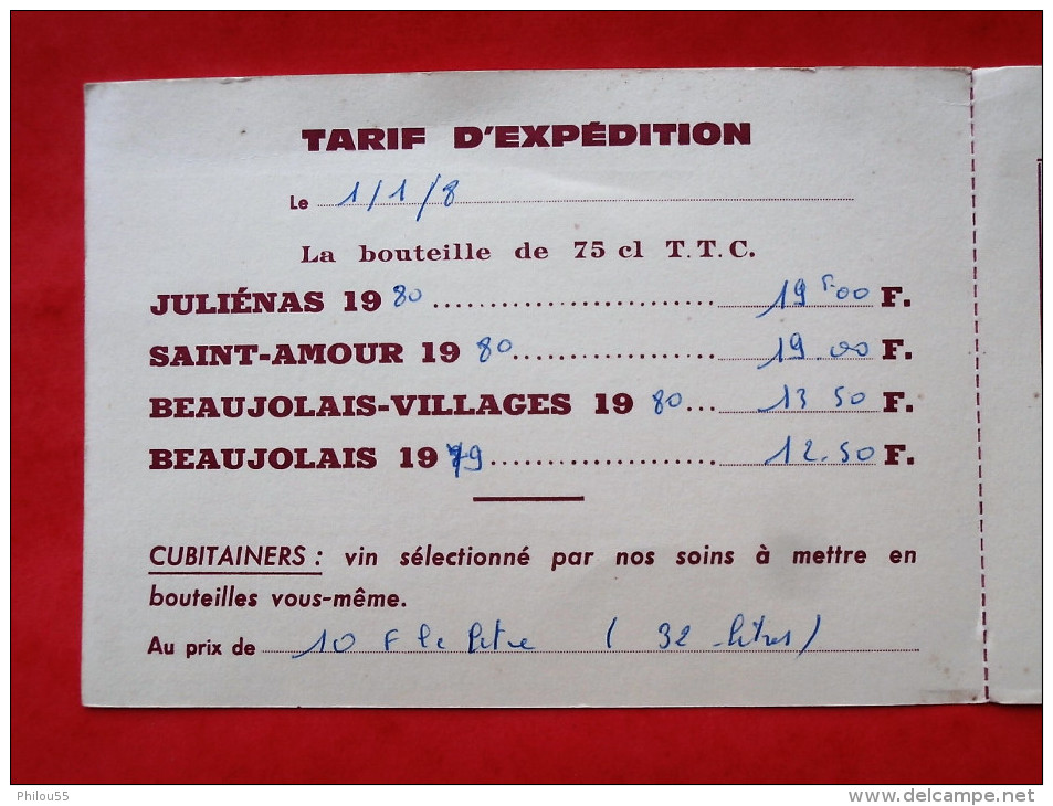 69 JULIENAS GAEC De VAUX Tarif 2 Volets   1980   Beaujolais, Julienas, Saint-Amour - Publicités