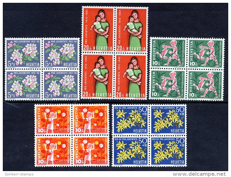 SWITZERLAND 1962 Pro Juventute Set In Blocks Of 4  MNH / **.  Michel 758-63 - Unused Stamps