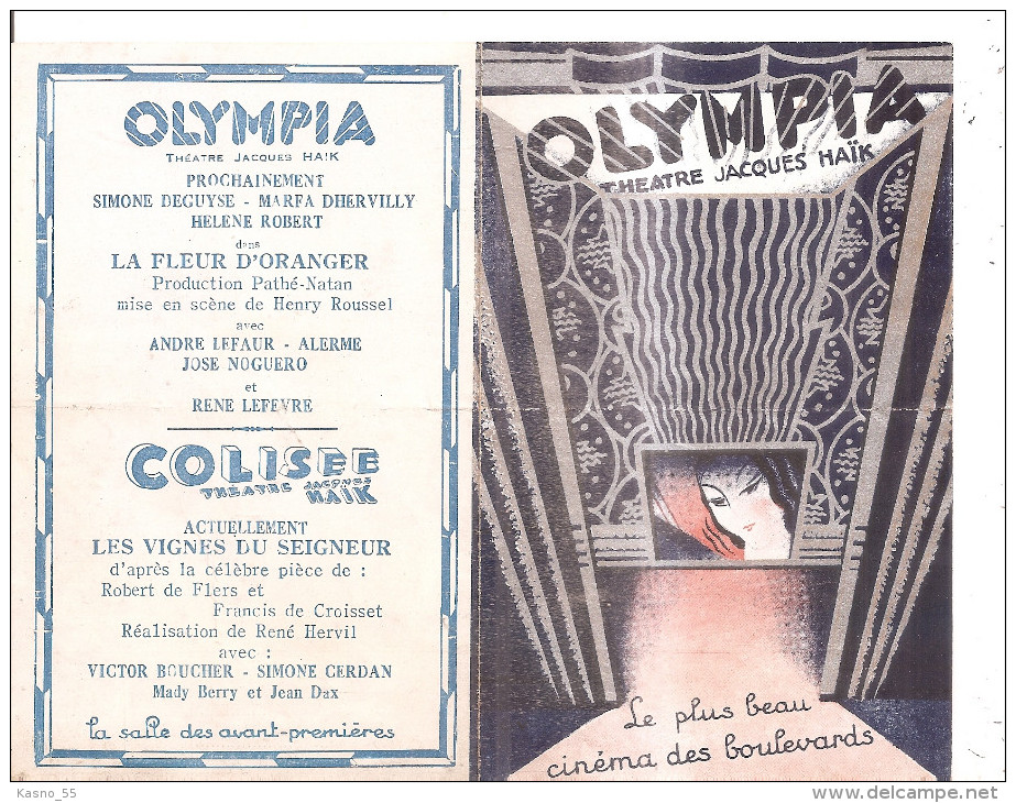 Programme De L´Olympia Ex Théatre Jacques Haïk Et Cinéma En 1932 Avant De Devenir Salle De Spectacle . - Programmes