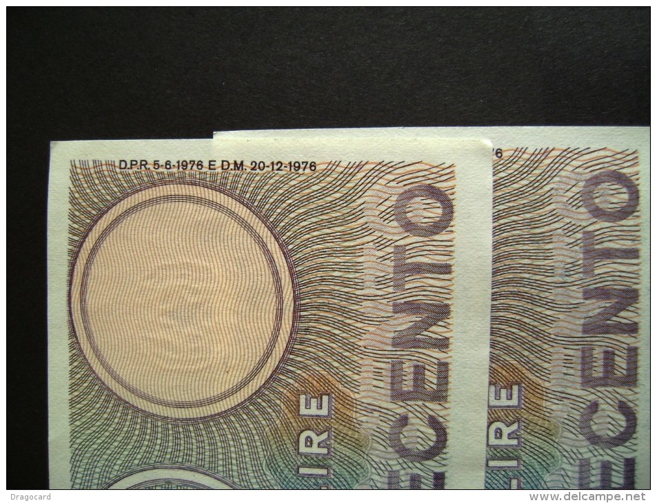 Lotto 2 Banconote Serie Consecutive  500 LIRE MERCURIO 1976 FDS - 500 Liras