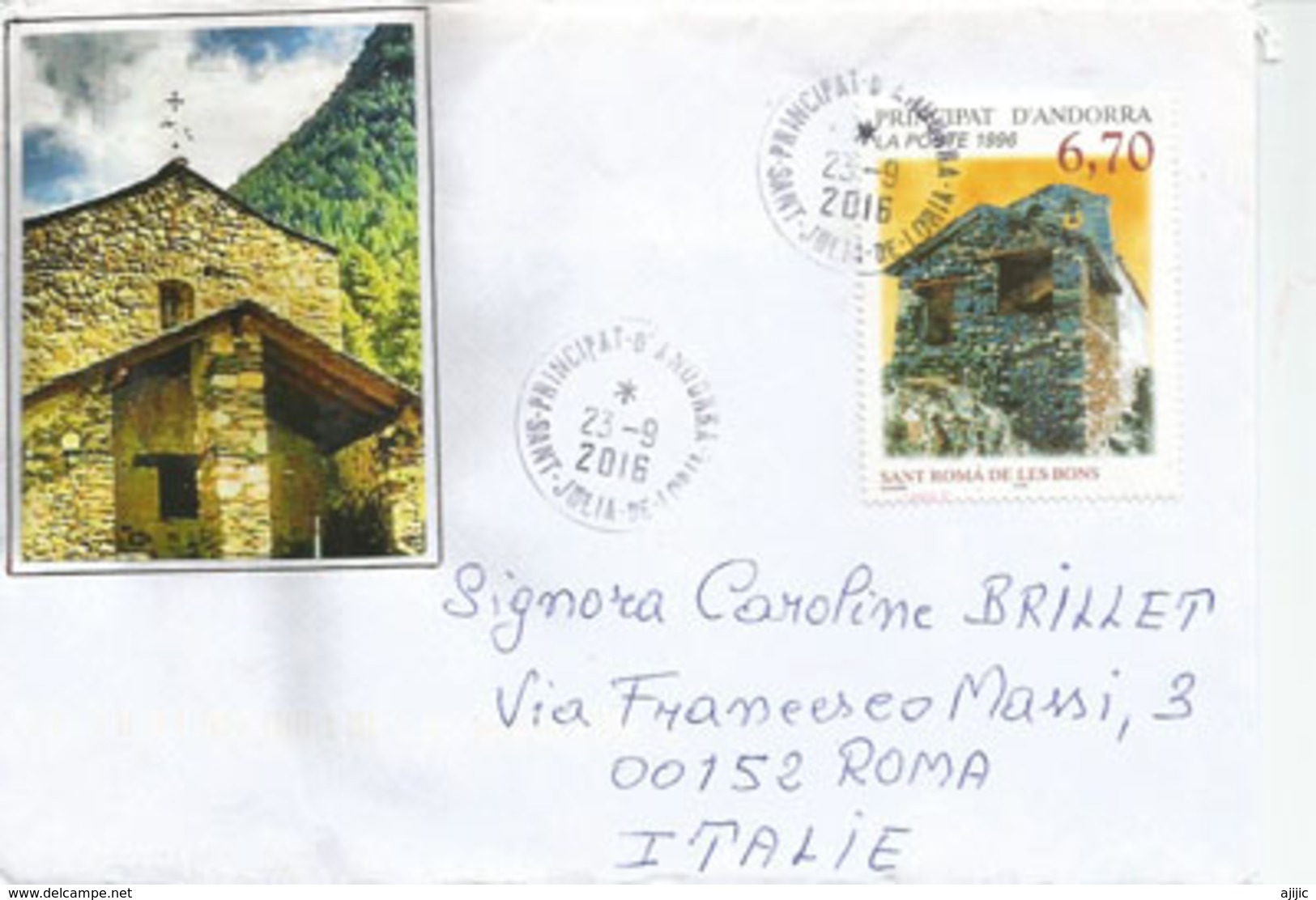 Eglise Romane Sant Roma De Les Bons,patrimoine Mondial De L'UNESCO, Lettre Adressée En Italie - Storia Postale