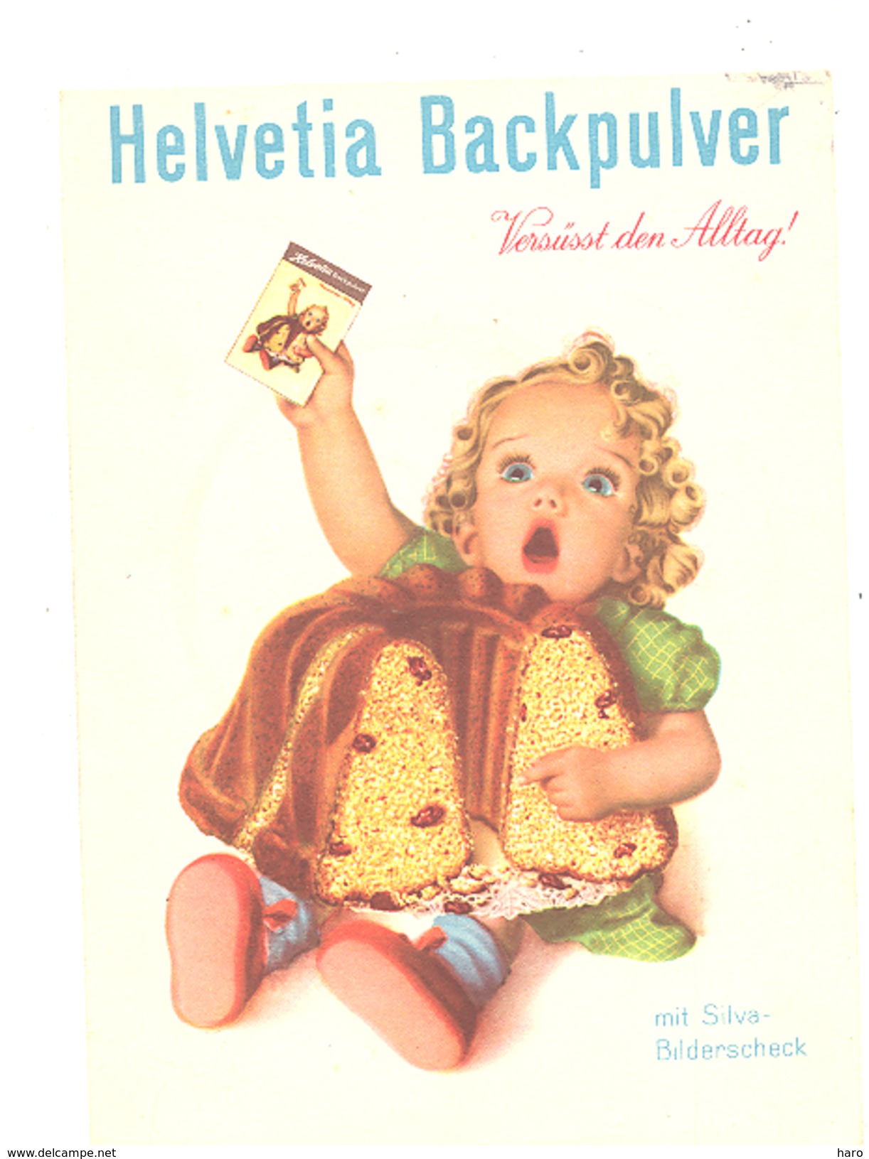 Carte Publicitaire - Levure Helvetia Backpulver - Cuisine - Fillette, Gâteau (lau) - Publicité