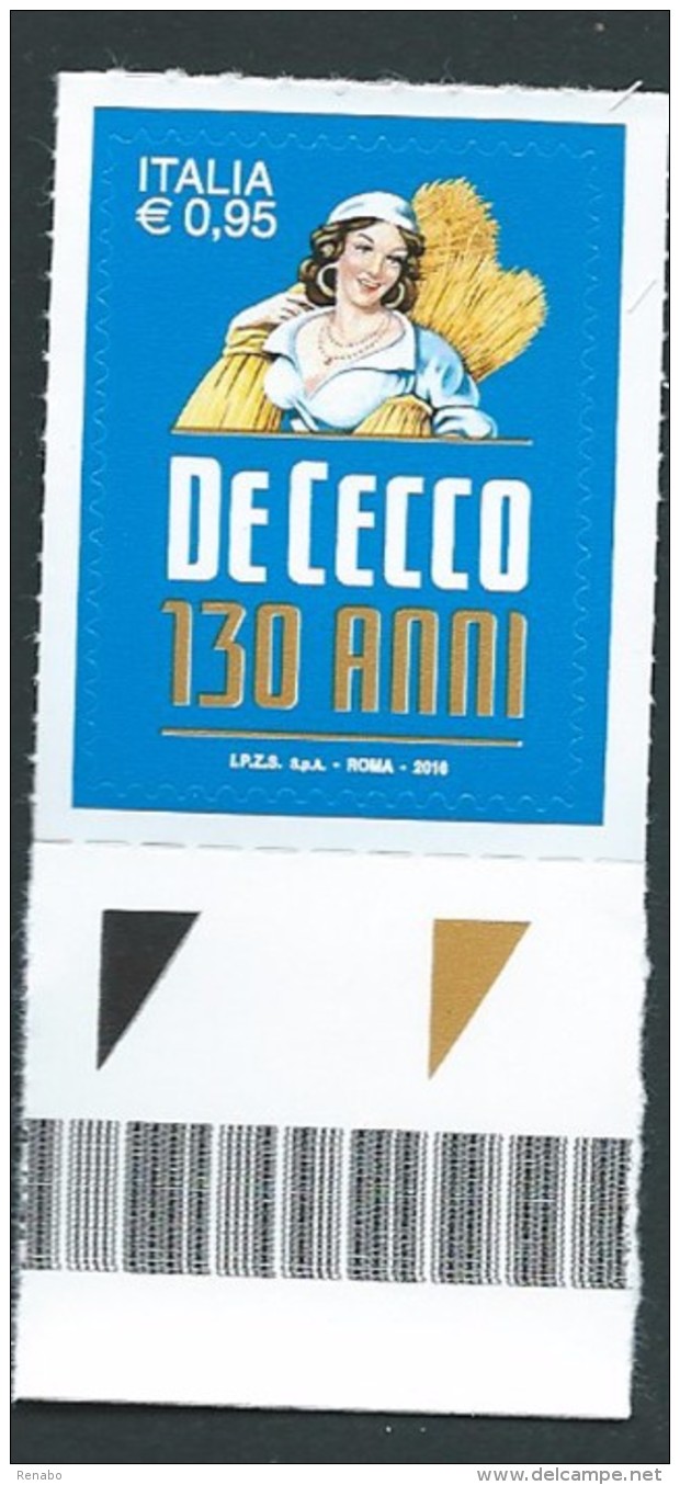 Italia 2016; Pastificio De Cecco, 130° Anniversario. Eccellenze Del Sistema Produttivo. Francobollo Di Bordo Inferiore. - 2011-20:  Nuovi