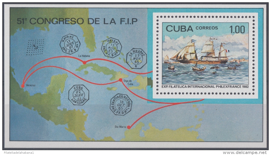 1982.52 CUBA 1982. MNH. HF. Ed.2833. SPECIAL SHEET CONGRESO DE LA FIP. BARCO PAQUEBOT SHIP FRANCIA FRANCE MARITIME MAIL - Neufs