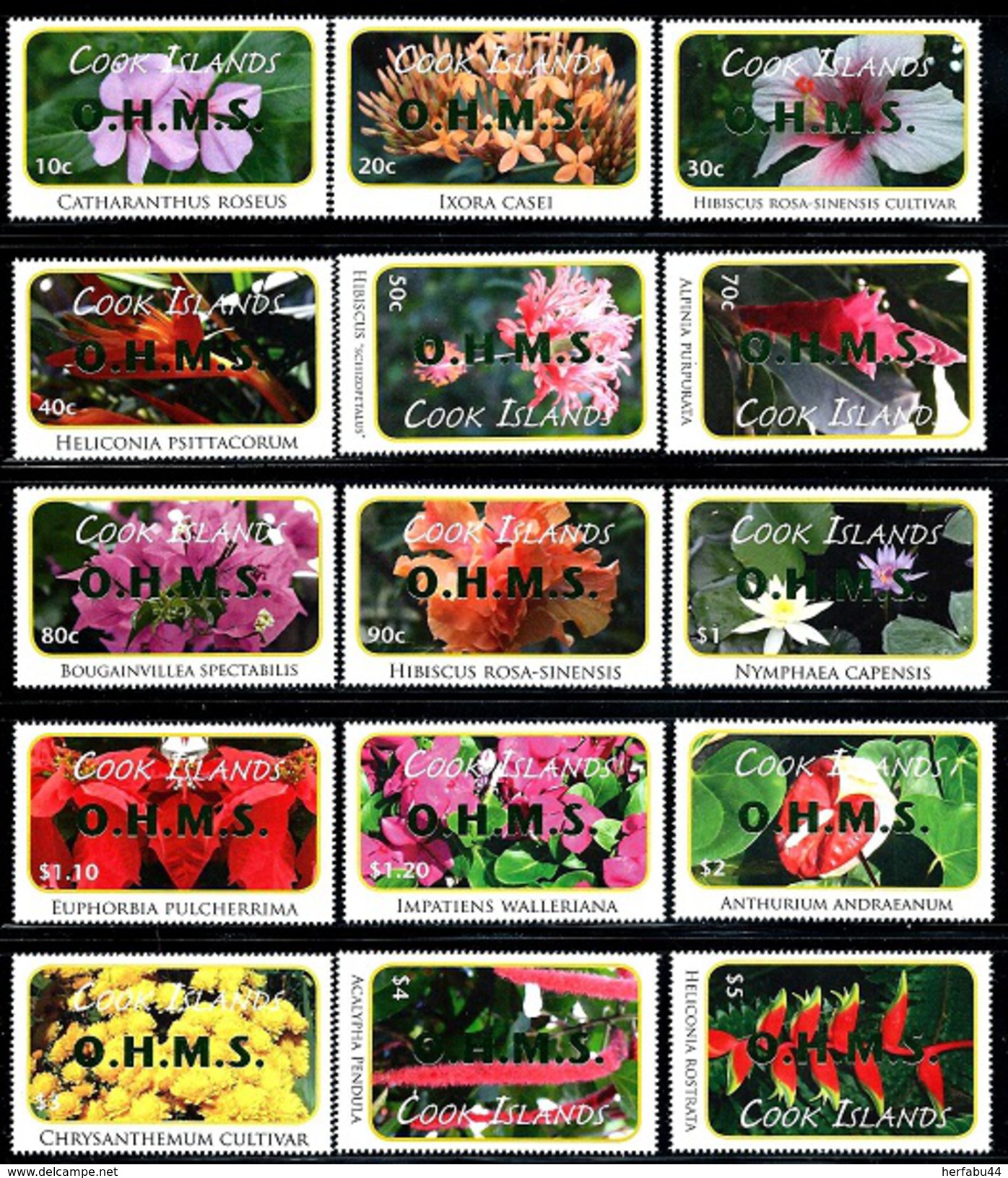 Cook Islands    "Flowers-Overprinted In Metalic Green"    Set        SC# O88-01    MNH - Cook Islands