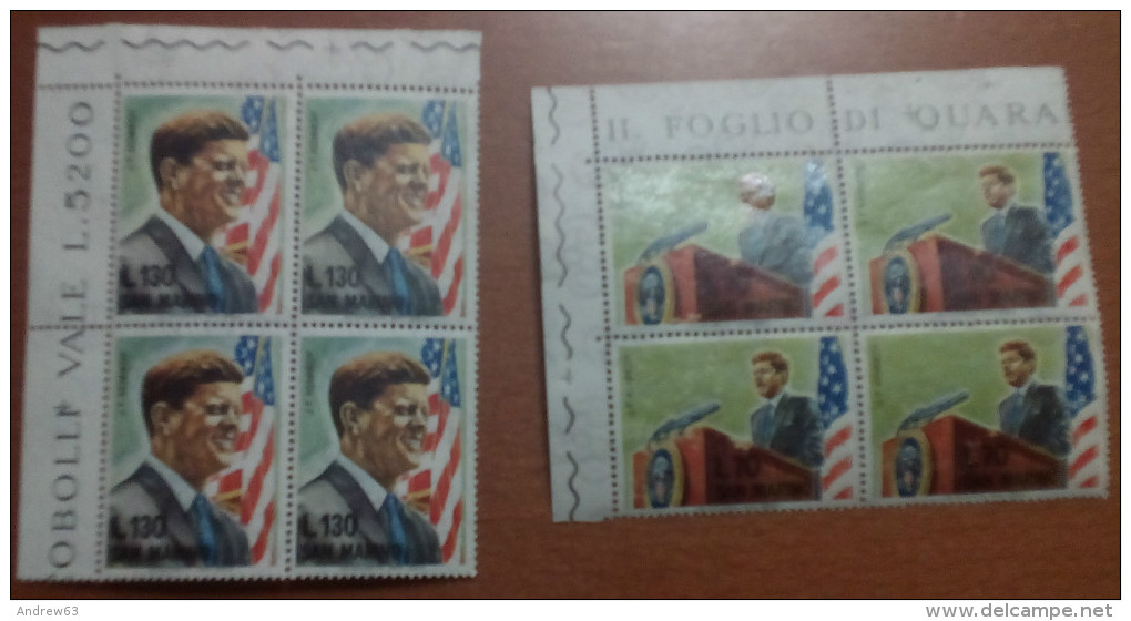 SAN MARINO - 1963 - J.F.Kennedy - Quartina D'angolo - Block Of 4 - NUOVO - Nuovi