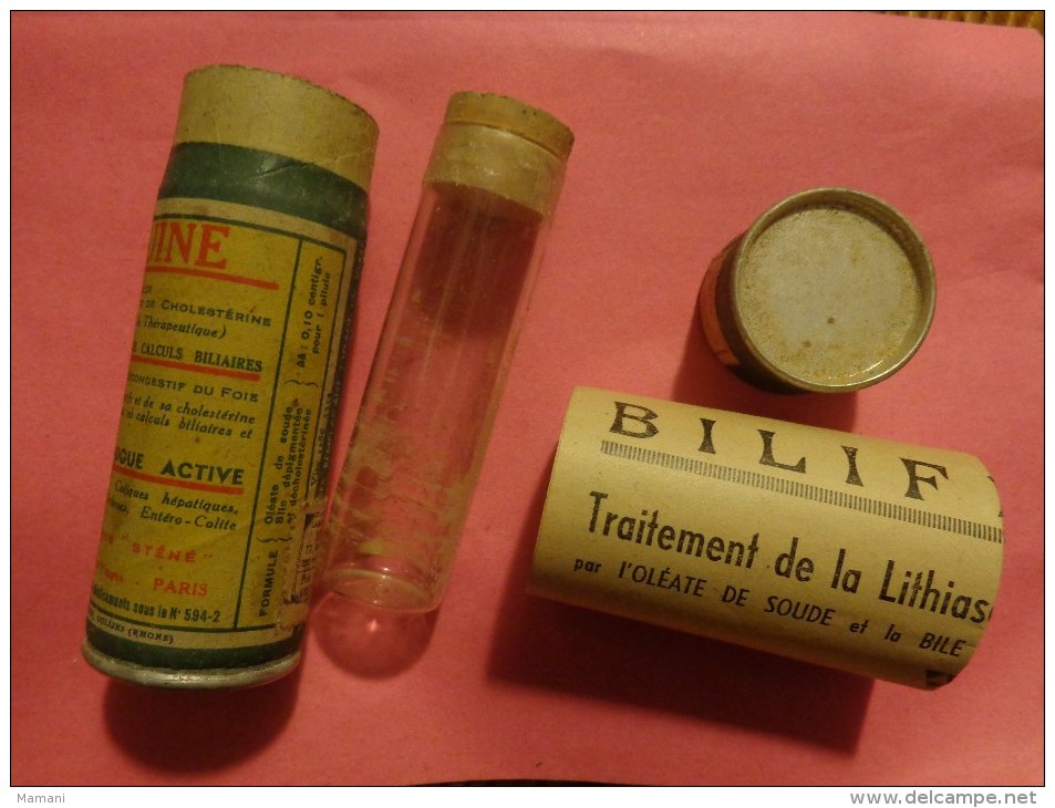 Boite Carton Avec Notice +tube Verre BILIFLUINE  LABORATOIRE STENE A MOULINS+cycladiene Labo Bruneau - Autres & Non Classés