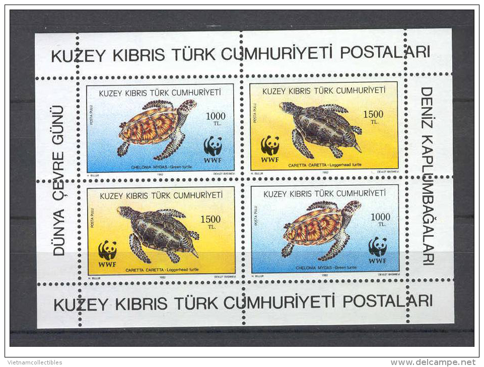 WWF W.W.F. Turkish Cyprus Fauna / Turtle MNH Souvenir Sheet 1992 - Unused Stamps