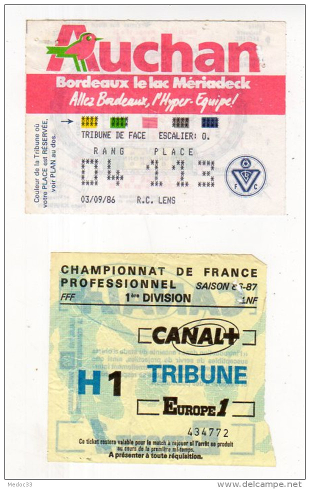 Billet Championnat De France,Girondins De Bordeaux-R.C. Lens - Tickets - Vouchers