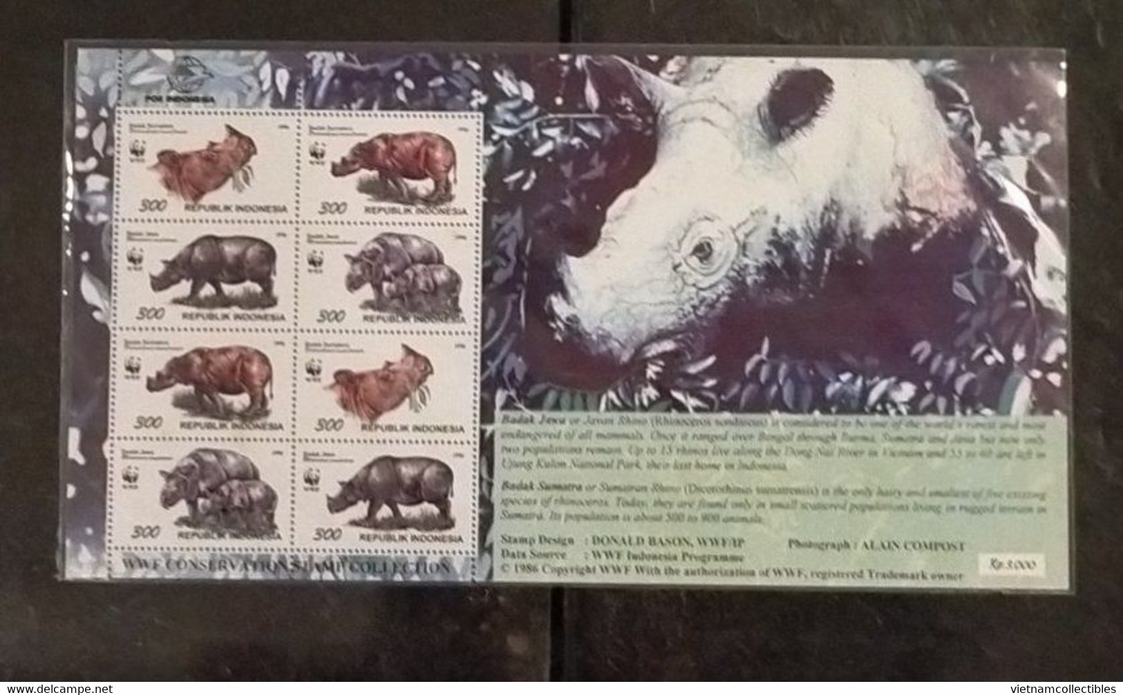 (WWF-205) W.W.F. Indonesia Rhino MNH Perf Sheetlet 1996 / 02 Photos - Ongebruikt