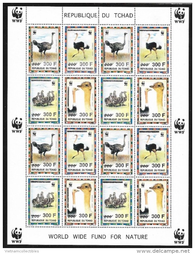 (WWF-202) W.W.F. Chad North African Ostrich MNH Perf Sheetlet 1996 - Unused Stamps