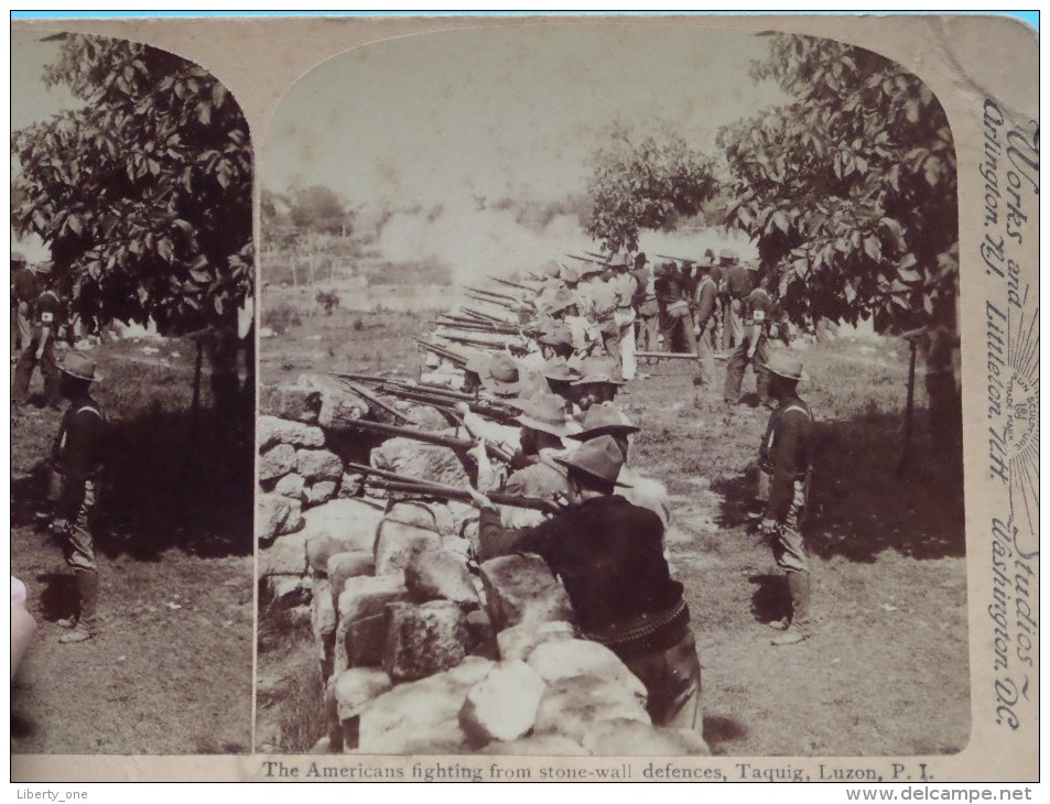 The AMERICANS Fighting From Stone-Wall Taquig, Luzon P.I. ( Underwood & Underwood N° ) Zie Foto´s Voor Details ) ! - Photos Stéréoscopiques