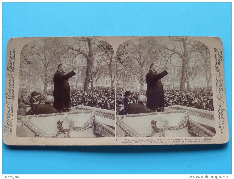 President MCKINLEY At QUINCY Ill Flag Unconditional Surrender ( Underwood & Underwood ) Zie Foto´s Voor Details ) ! - Stereoscopic