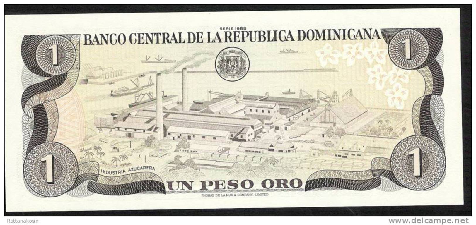 DOMINICAN REPUBLIC P126e 1 PESO ORO 1988 #M/T  Signature 31   UNC. - República Dominicana