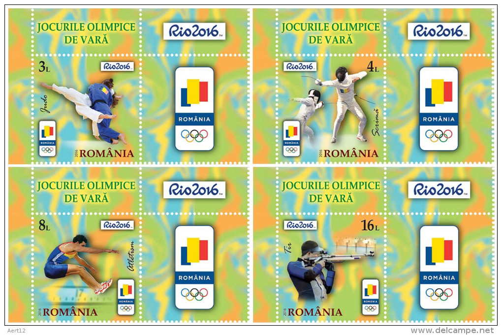 ROMANIA, 2016, SUMMER OLYMPIC GAMES, BRAZIL, Sport, Set Of 4 + Label, MNH (**), LPMP 2114 - Neufs