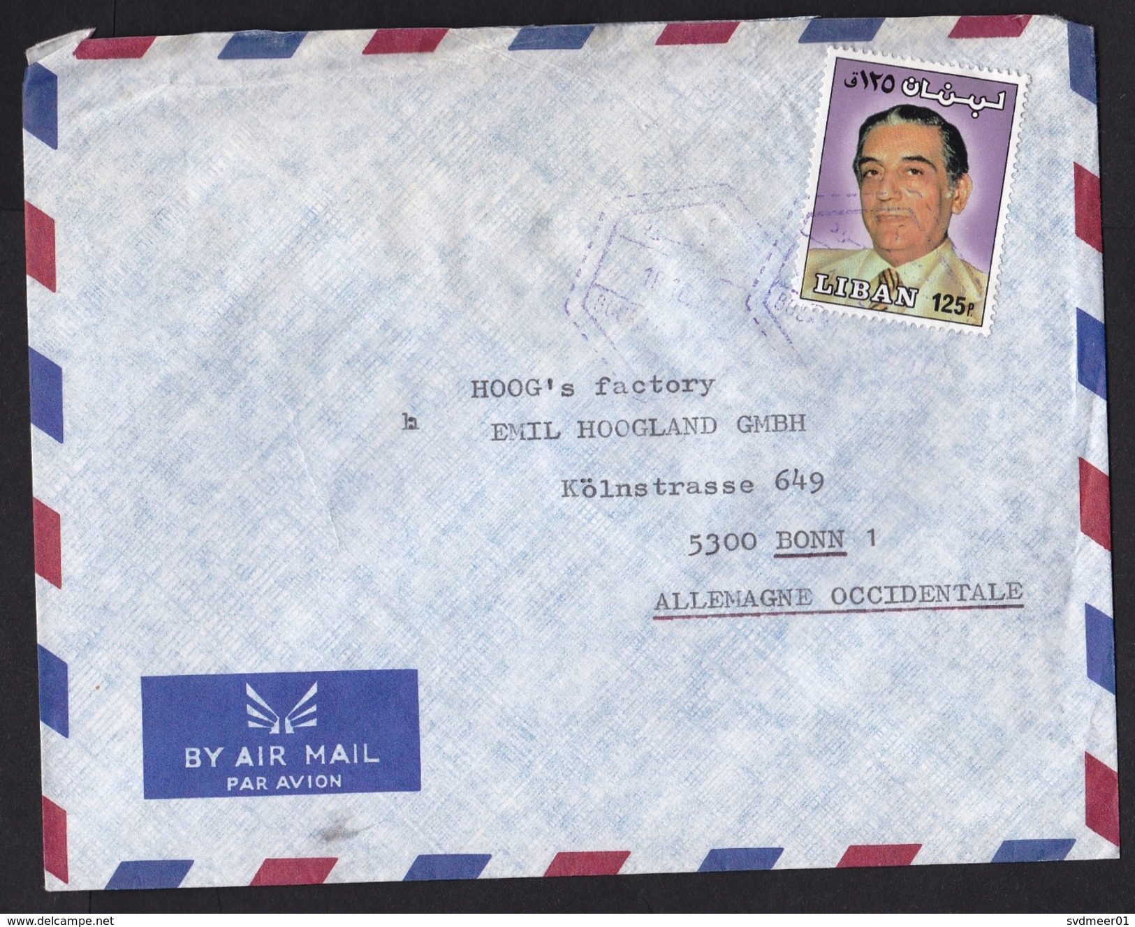 Lebanon: Airmail Cover To Germany, 1 Stamp, Person (creases) - Libanon