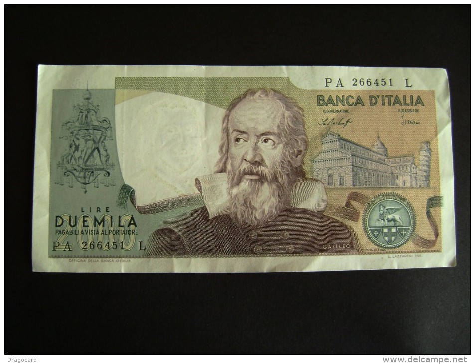 REPUBBLICA ITALIANA BANCONOTA 2000 LIRE GALILEO GALILEI  Superba 1976 - 2.000 Lire