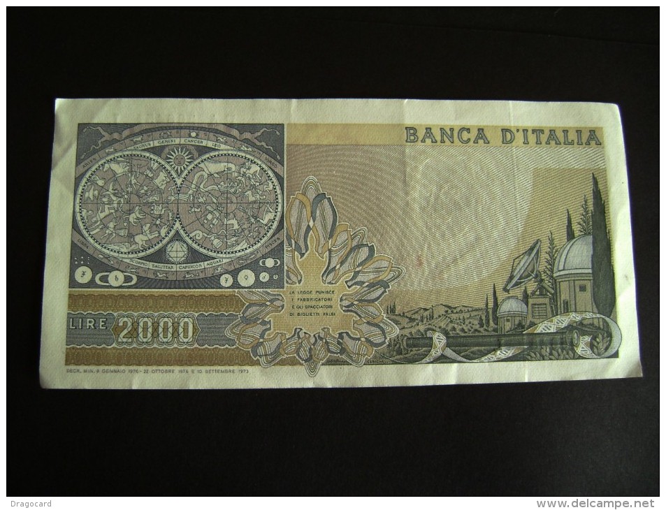 REPUBBLICA ITALIANA BANCONOTA 2000 LIRE GALILEO GALILEI  Superba 1976 - 2.000 Lire