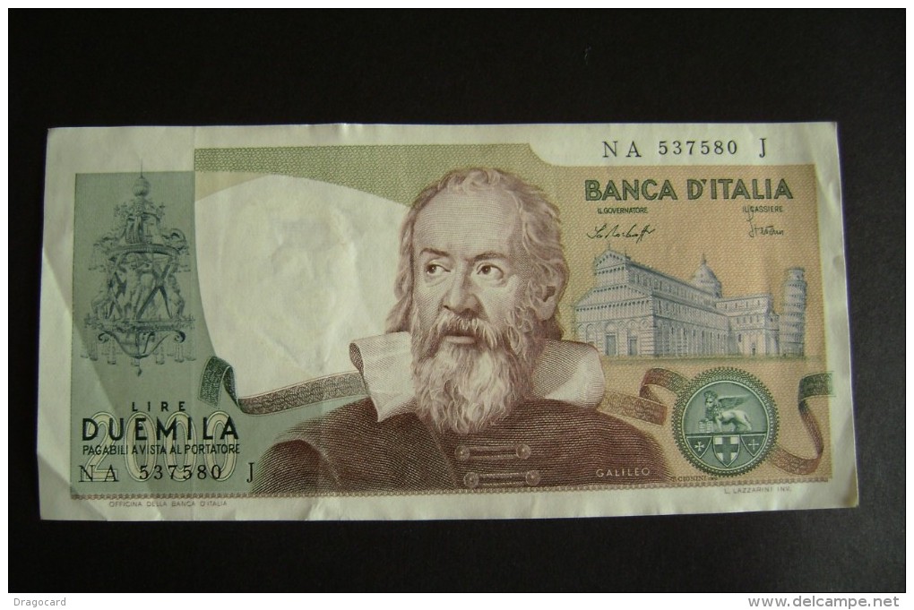 REPUBBLICA ITALIANA BANCONOTA 2000 LIRE GALILEO GALILEI  Superba 1976 - 2.000 Lire