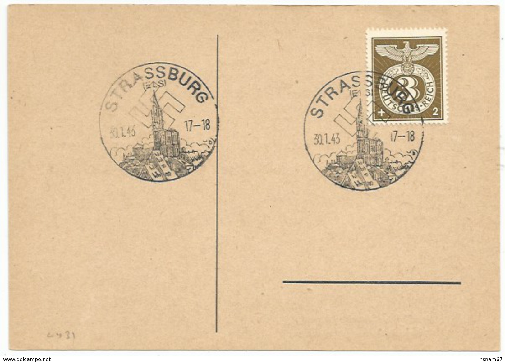 C431 - STRASSBURG Avec Lettre B - 1943 - Timbre à Surtaxe - Bas Rhin - Alsace - Guerre 39/45 - - Lettres & Documents