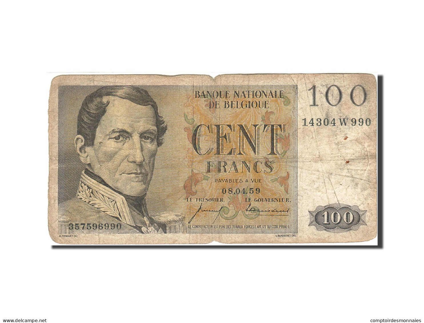 Billet, Belgique, 100 Francs, 1950-1952, 1959-04-08, KM:129c, B+ - 100 Francs