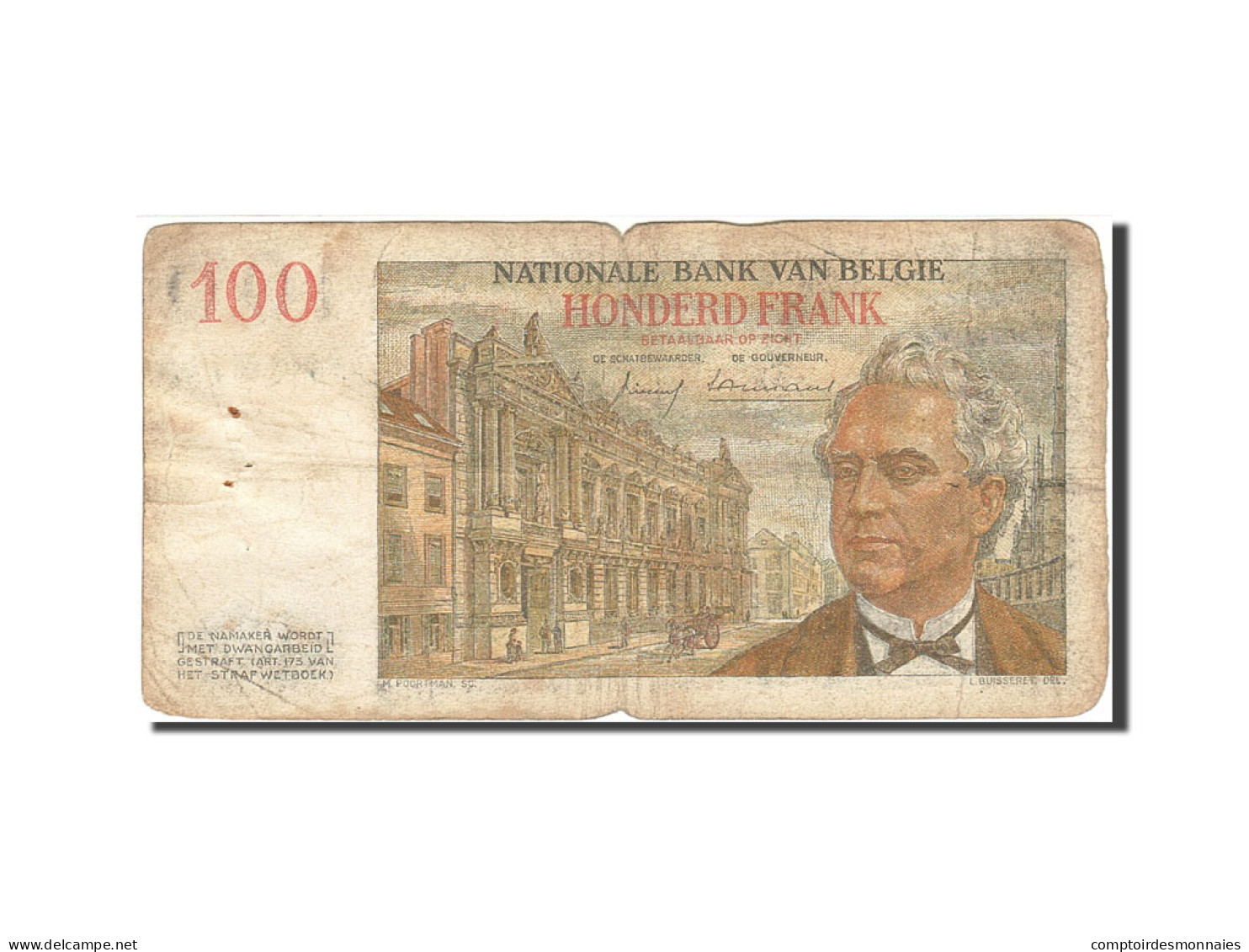 Billet, Belgique, 100 Francs, 1950-1952, 1959-04-08, KM:129c, B+ - 100 Francs