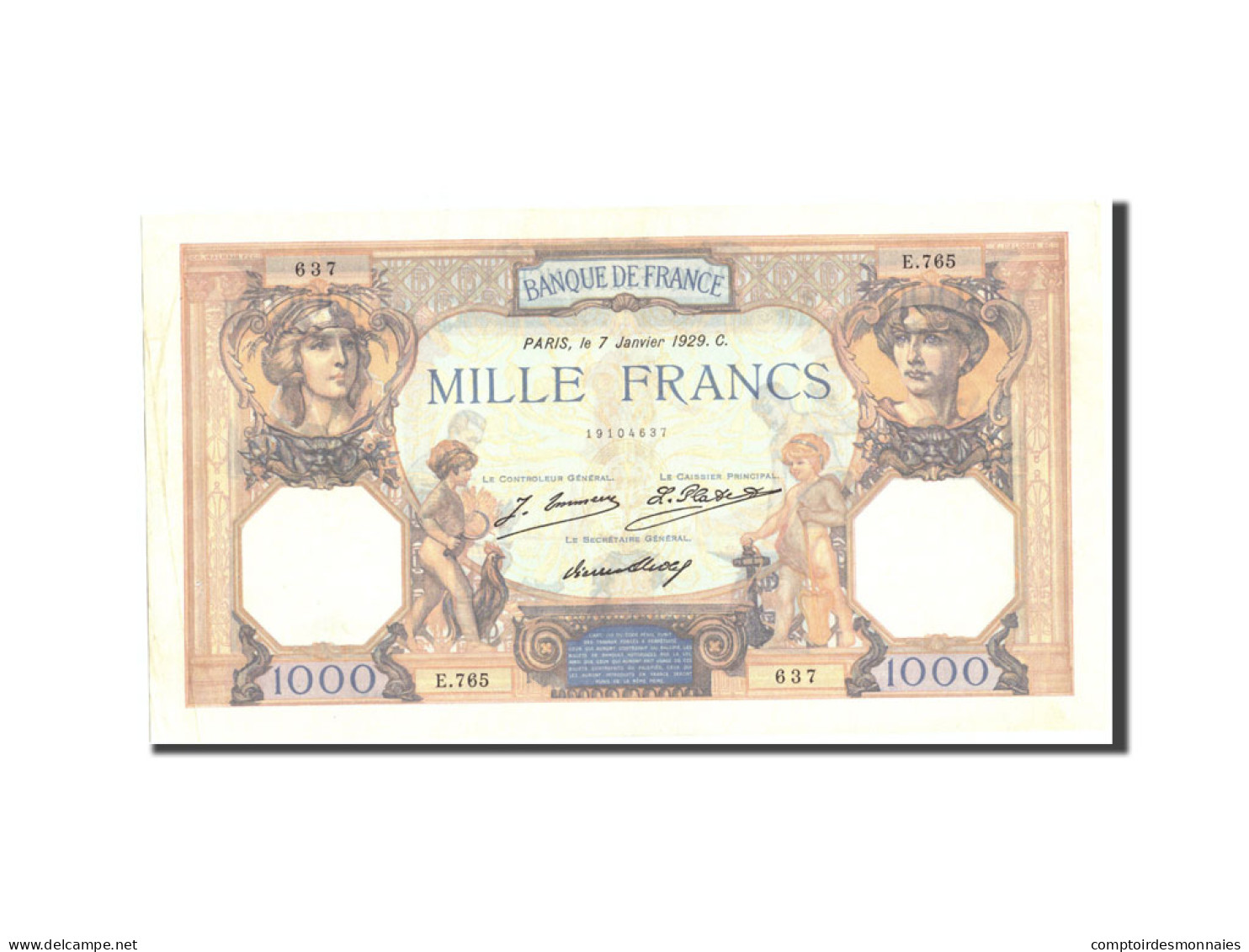 Billet, France, 1000 Francs, 1 000 F 1927-1940 ''Cérès Et Mercure'', 1929 - 1 000 F 1927-1940 ''Cérès Et Mercure''