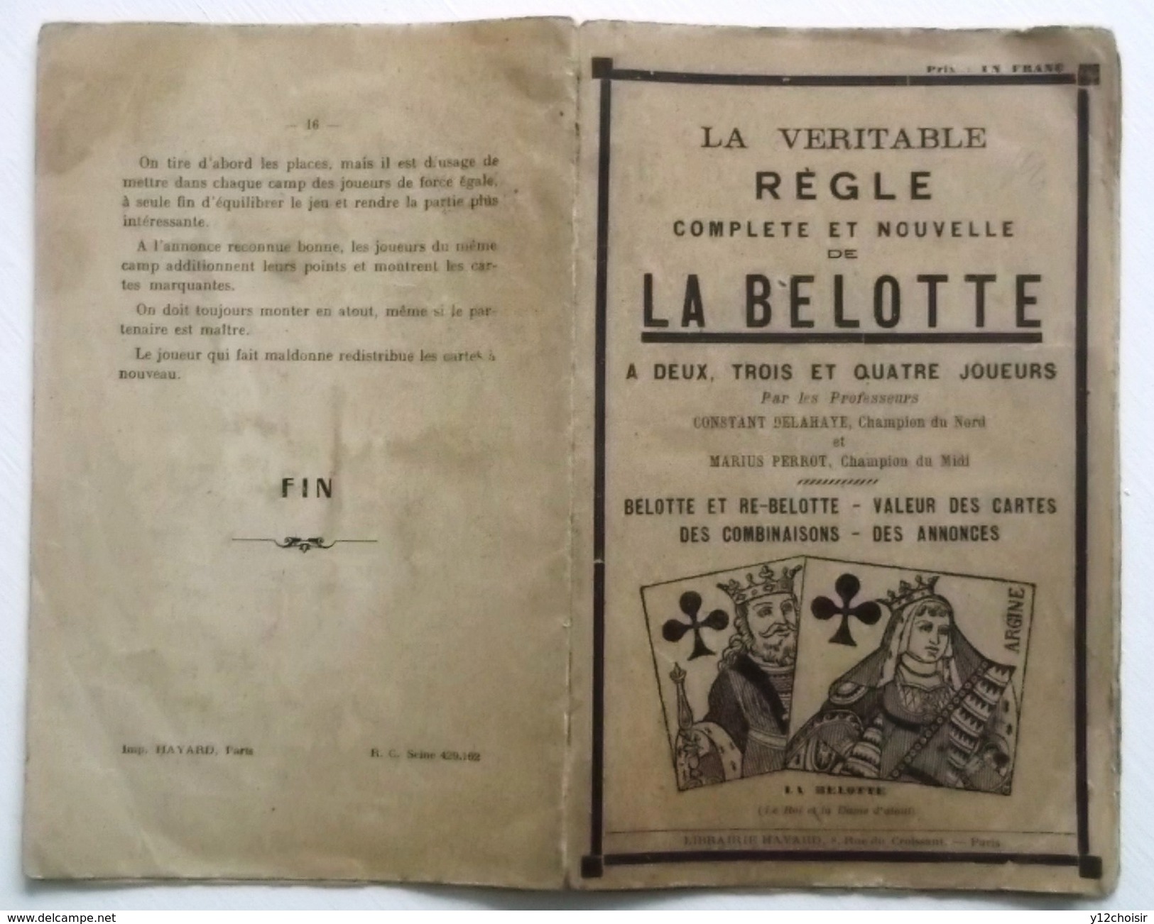 LIVRET ANNEES 20.30 VERITABLE REGLE DE LA BELOTTE ( OU BELOTE ) CARTES A JOUER - Sonstige & Ohne Zuordnung