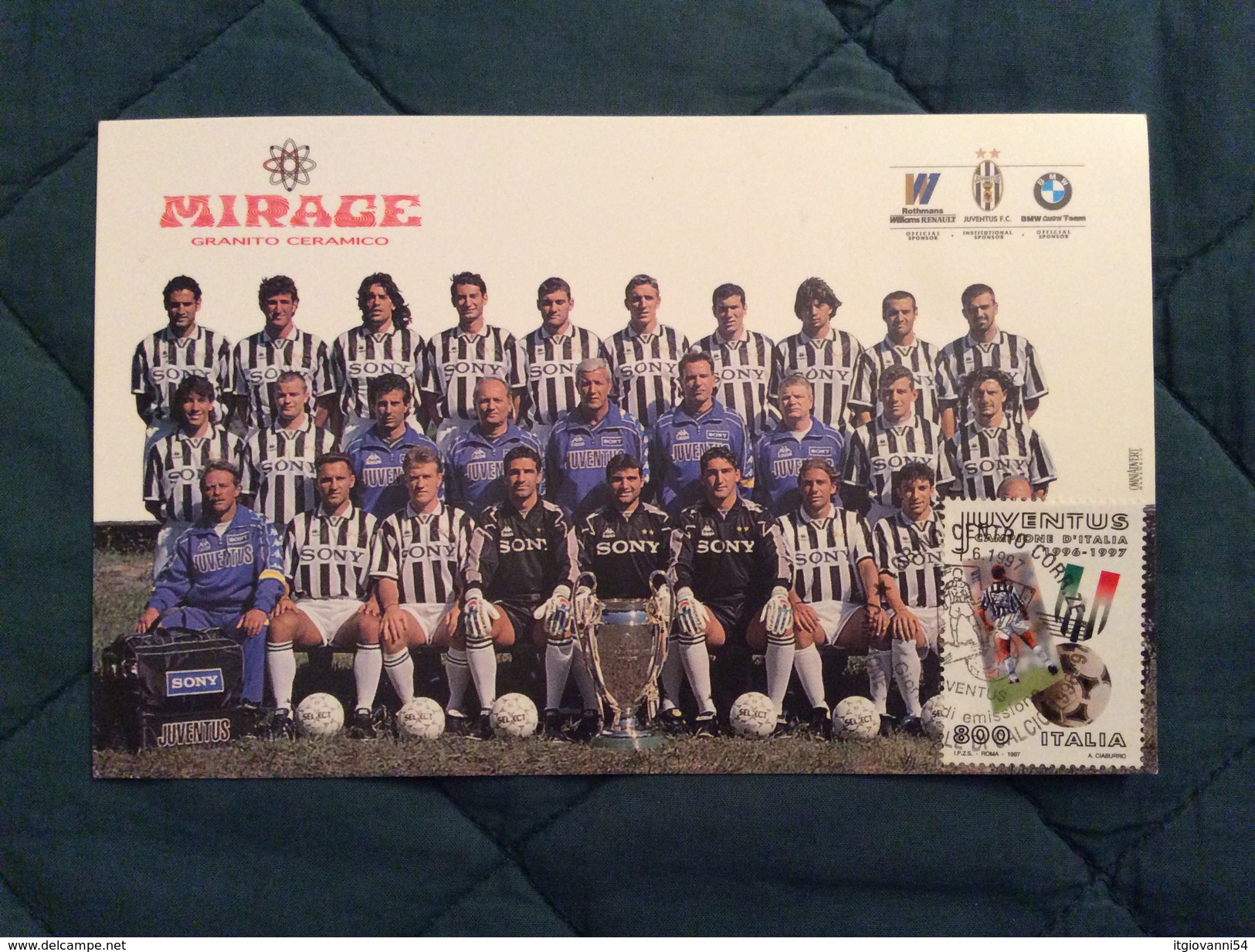 Fotografia Formato Cartolina Ceramica Mirage Sponsor Juventus Con Ann. 1° Giorno 1997 - Fútbol