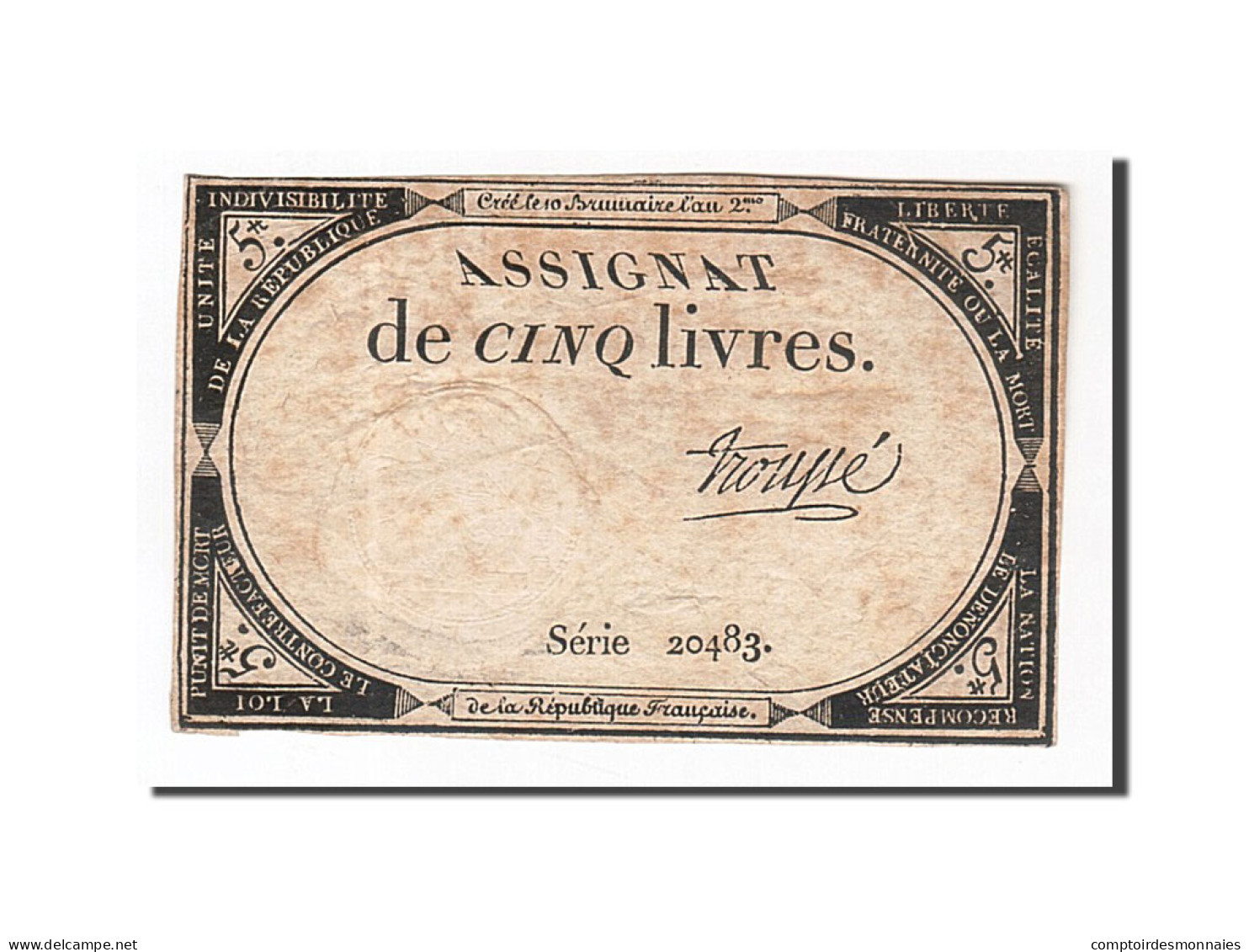 Billet, France, 5 Livres, 1793, 1793-10-31, Troupé, TB, KM:A76, Lafaurie:171 - Assignats & Mandats Territoriaux