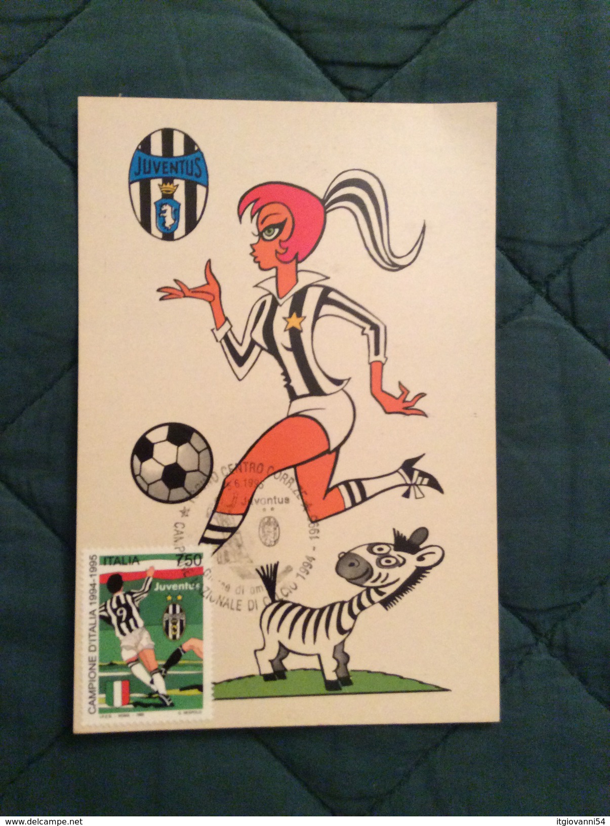 Cartolina Allegorica Annullo 1° Giorno Juventus Campione D'Italia 1994-95 - Fútbol